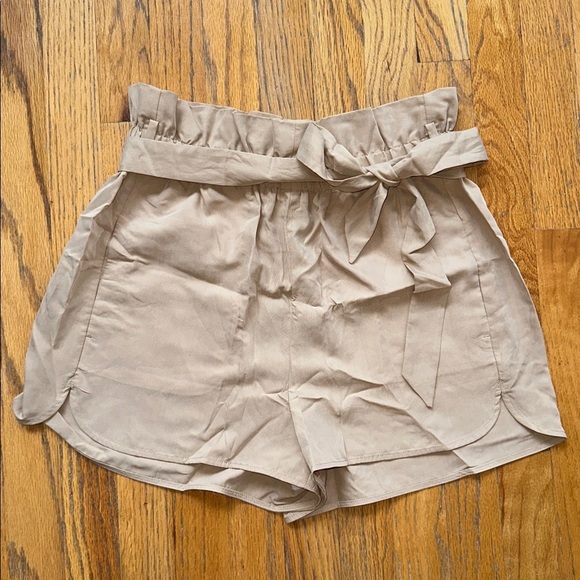 Express Pants - Express Tan High Waist Shorts with Paper Bag Waist